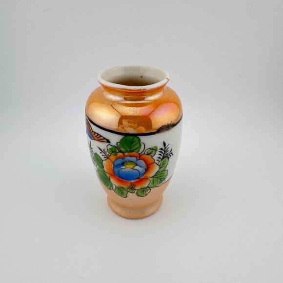 Vintage Lusterware Vase Hand Painted Made In Japan Flower Floral Design - Picture 3 of 9